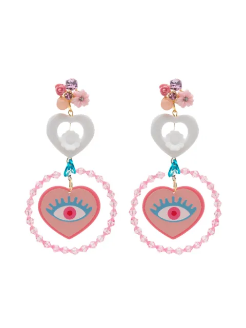 Amir Slama heart-charm eye-motif drop earrings