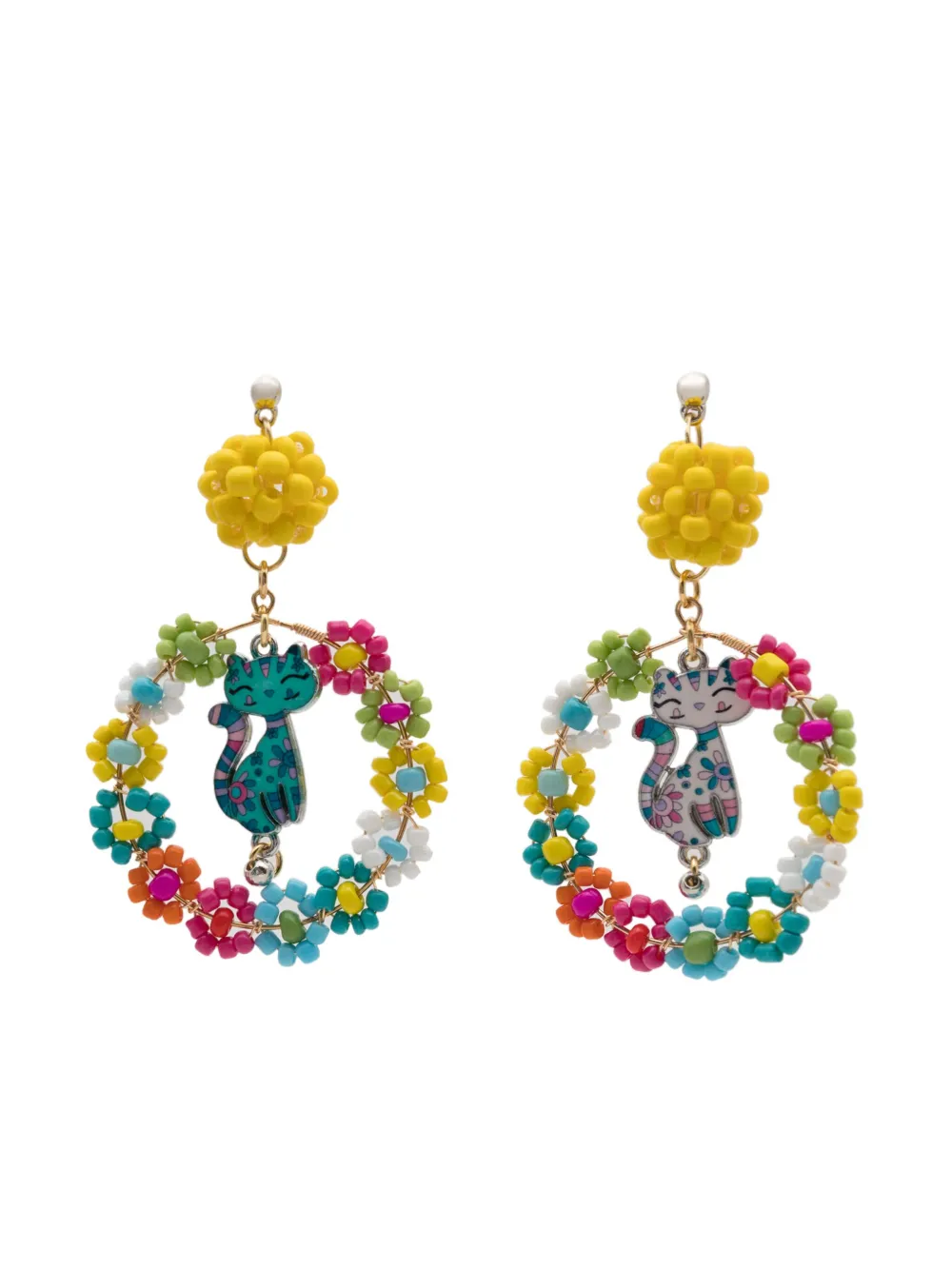 Amir Slama flower cat-motif drop earrings | Multicolour | Image 1