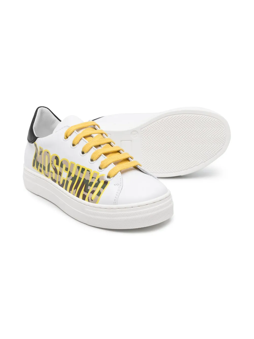 Shop Moschino Logo-print Lether Sneakers In White