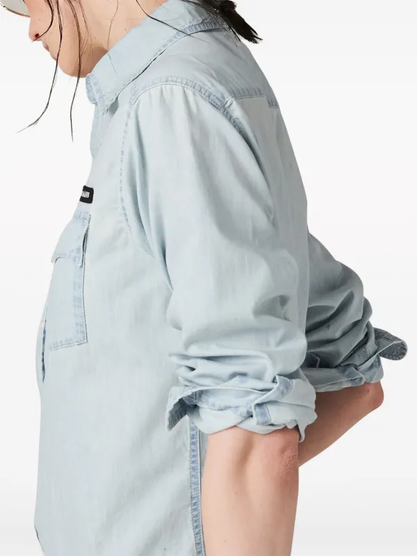 Miu Miu logo-appliqué Cotton Shirt | Blue | FARFETCH CA