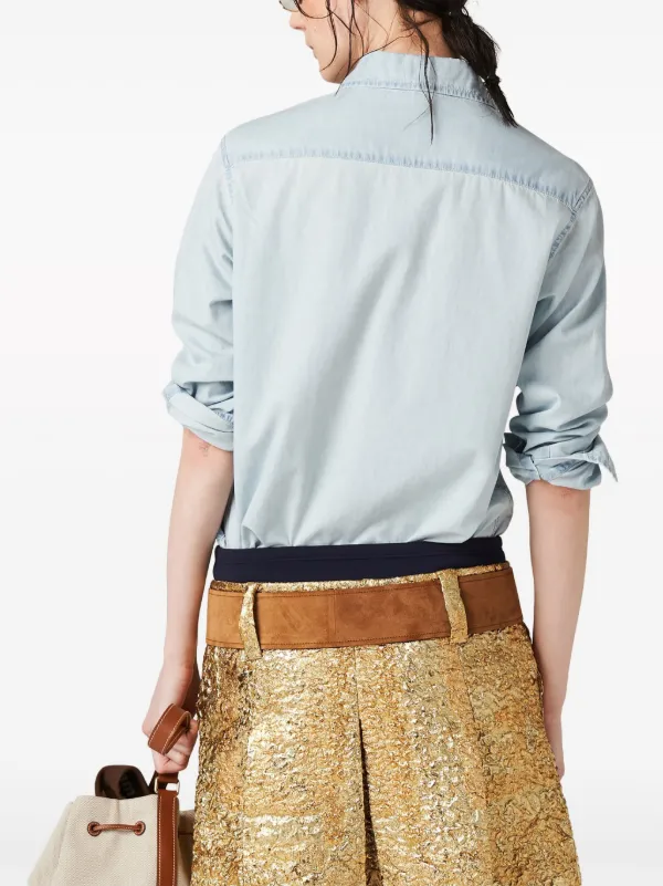 Miu Miu logo-appliqué Cotton Shirt | Blue | FARFETCH
