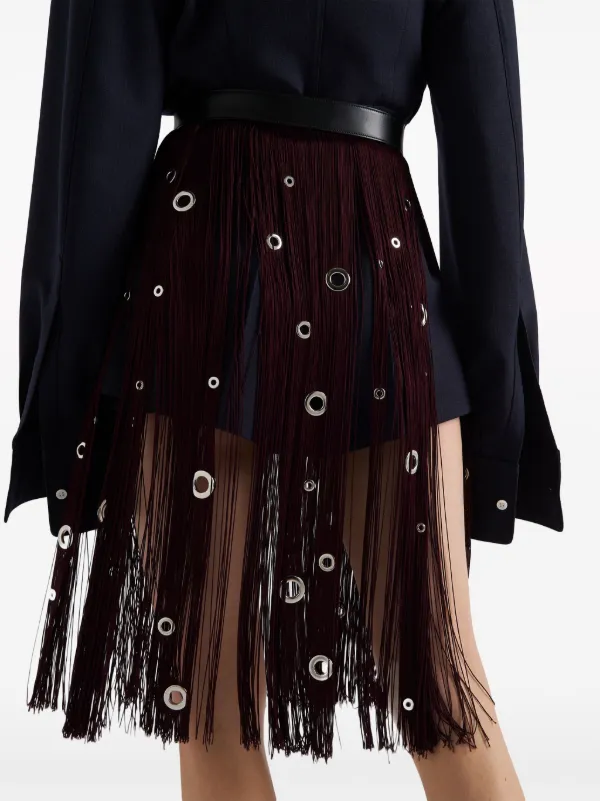 Prada eyelet-embellished Fringed Midi Skirt - Farfetch