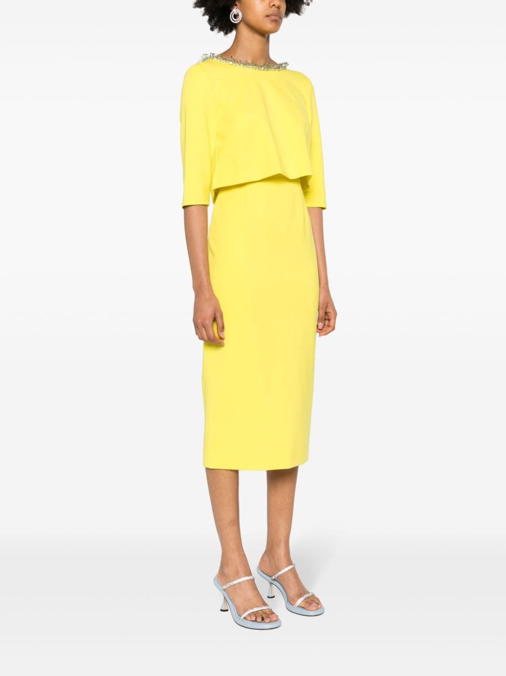Shop Dorothee Schumacher Layered Gem-embellished Midi Dress In Yellow