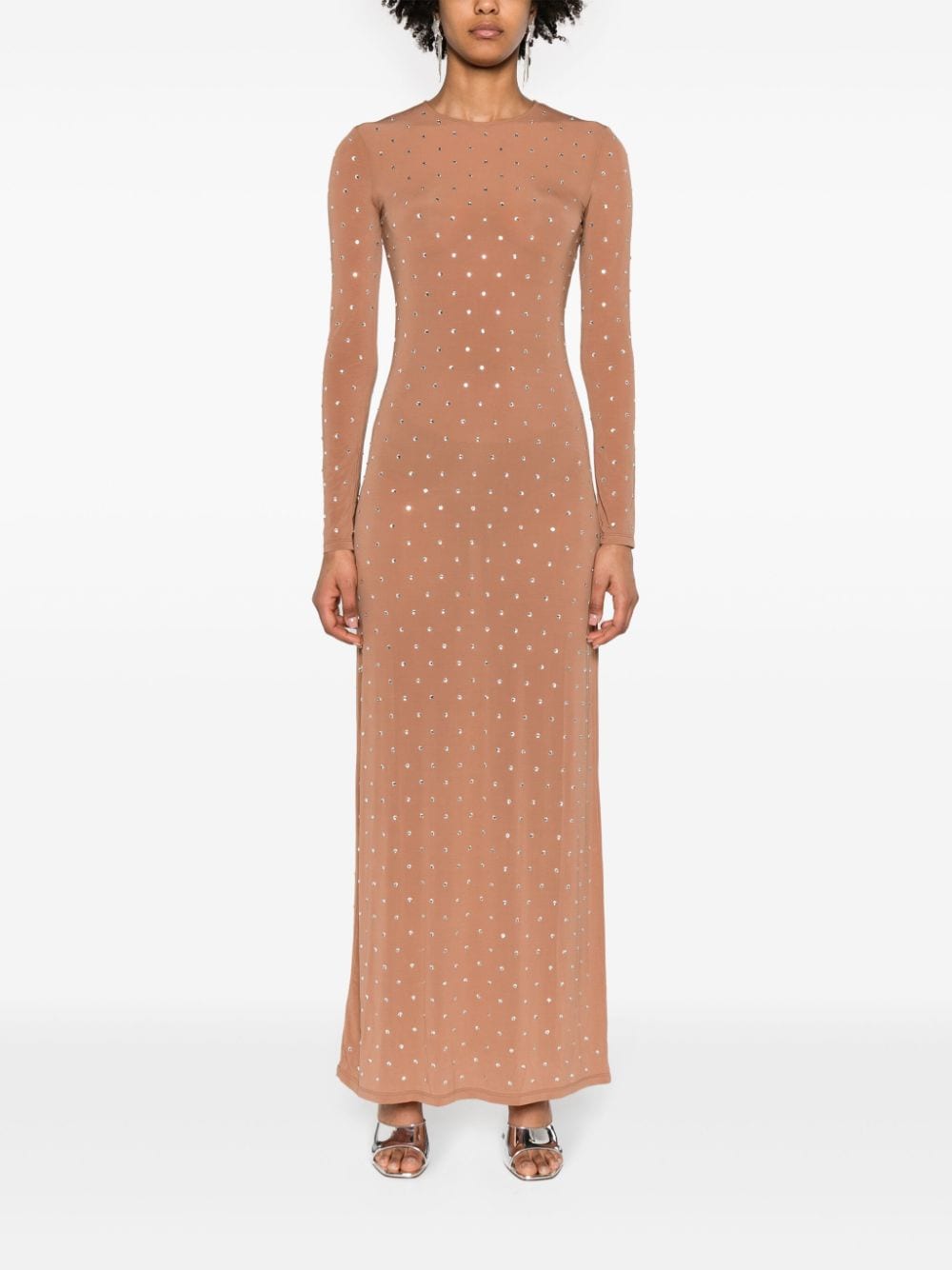 Shop Rabanne Crystal-embellished Maxi Dress In Brown