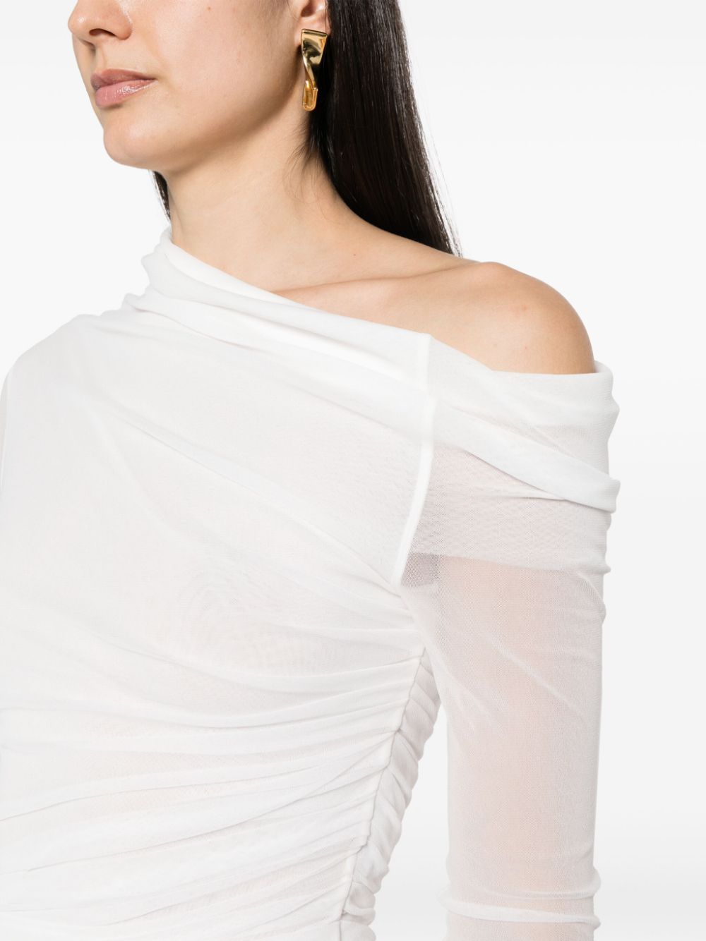 Shop Philosophy Di Lorenzo Serafini Asymmetric Off-shoulder Dress In 白色