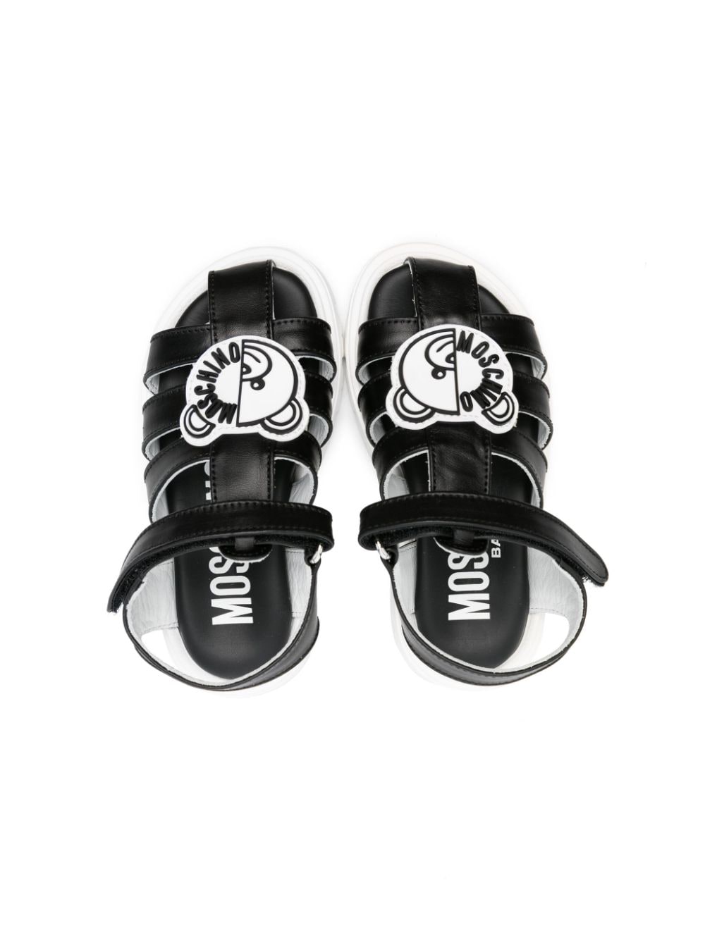 Shop Moschino Teddy Bear-appliqué Leather Sandals In 黑色