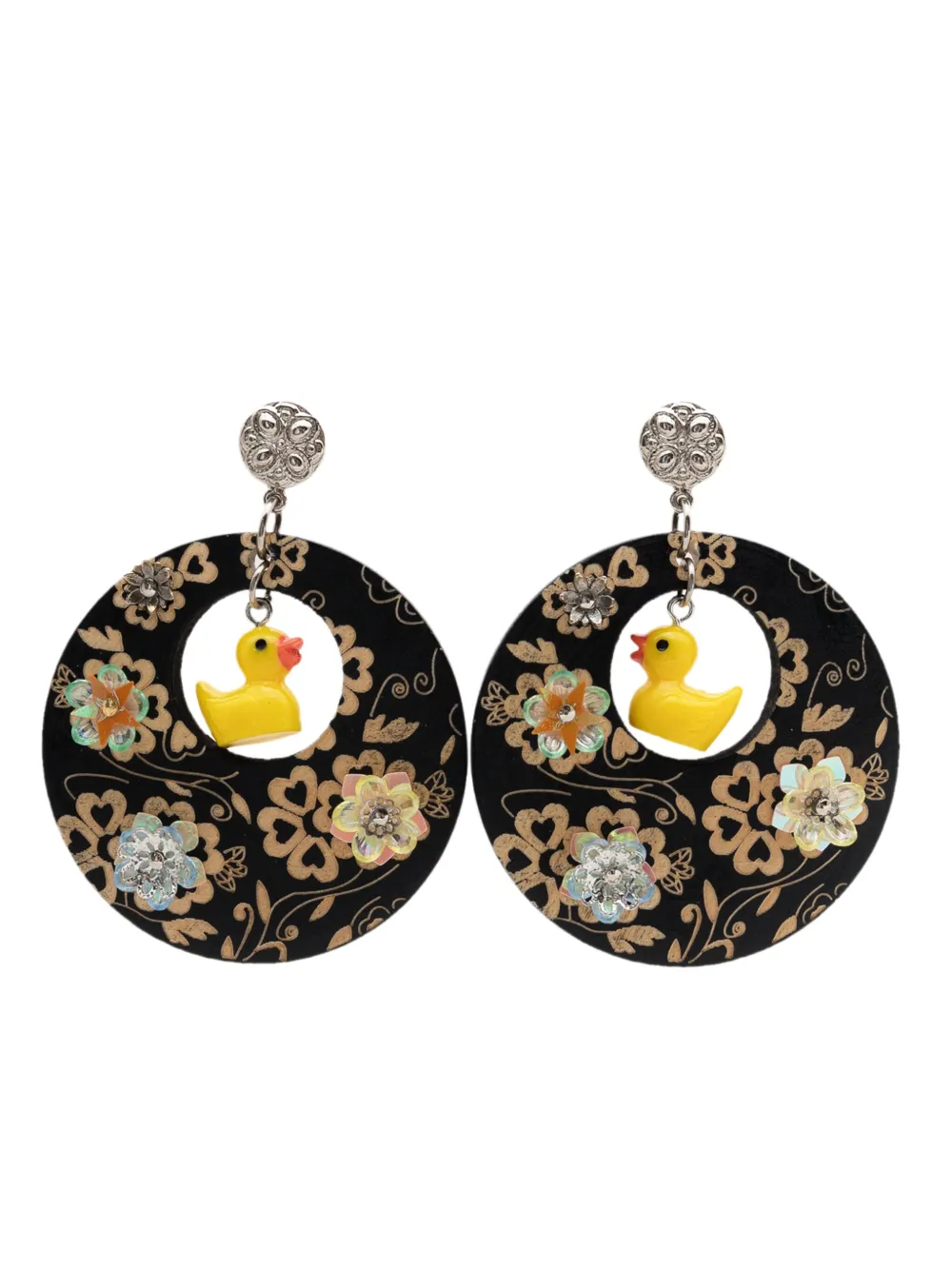 Amir Slama aretes con aplique de dije | negro | Image 1