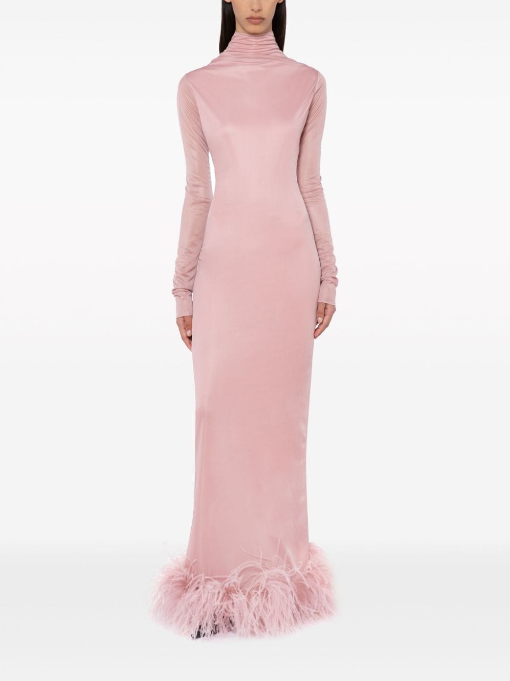 Shop 16arlington Luna Feather-trimmed Gown In Pink
