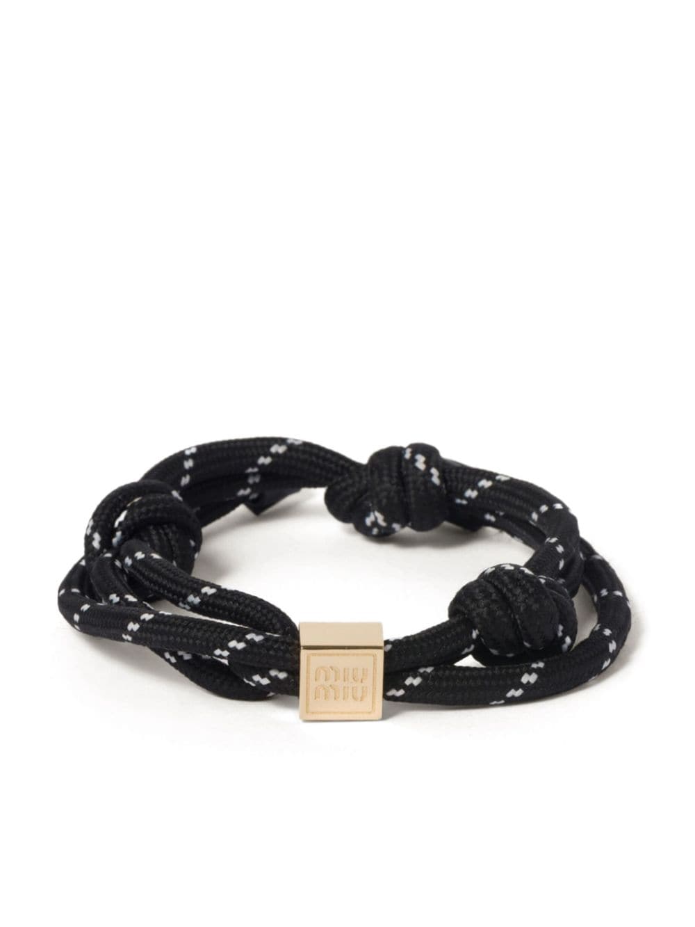 Miu Miu Logo-charm Rope Bracelet In Black