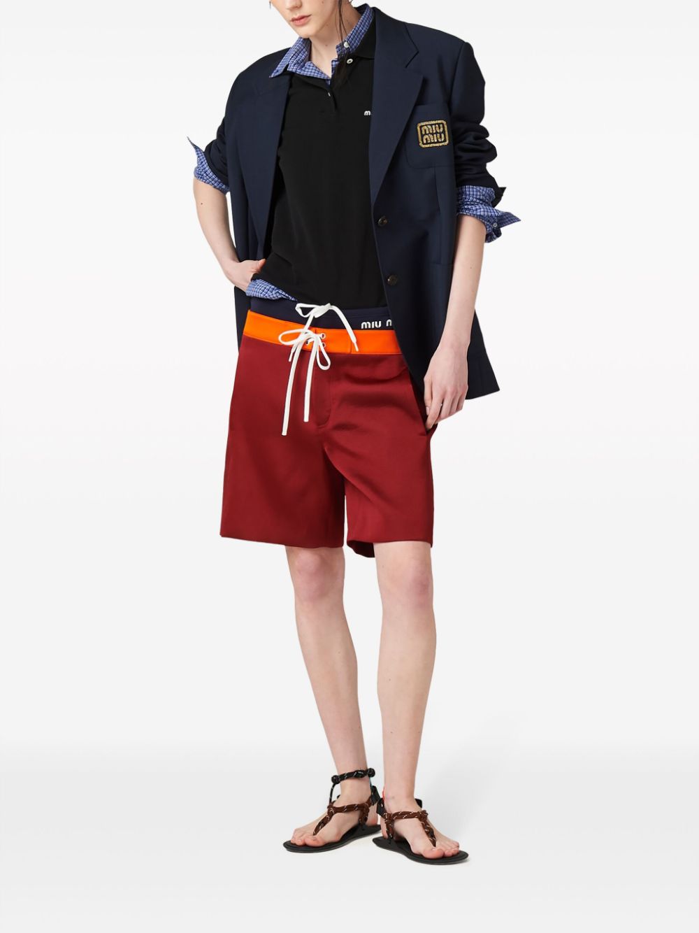 Miu Miu contrasting-waistband Satin Shorts - Farfetch