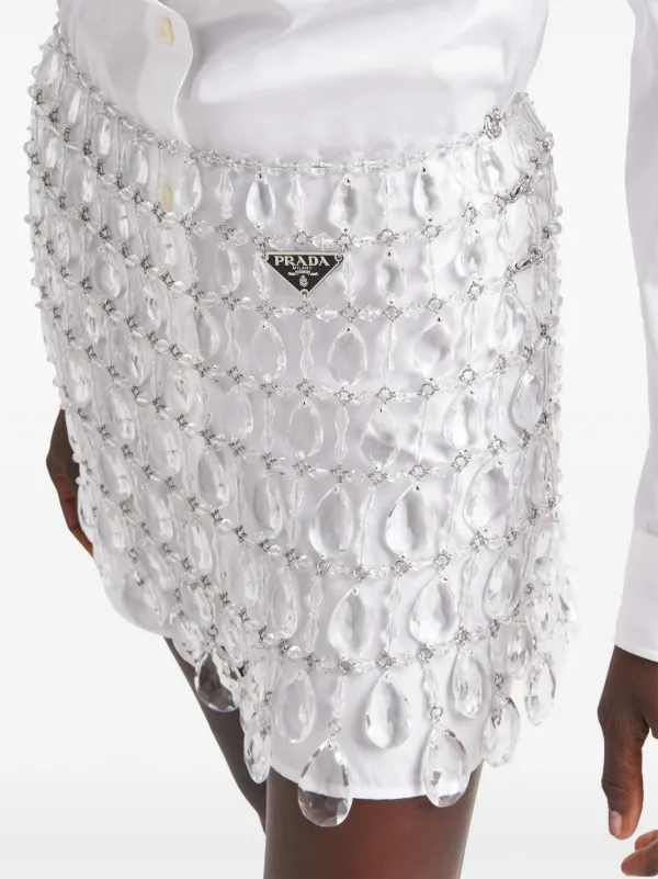 Prada crystal-embellished Fringed Miniskirt | Silver | FARFETCH