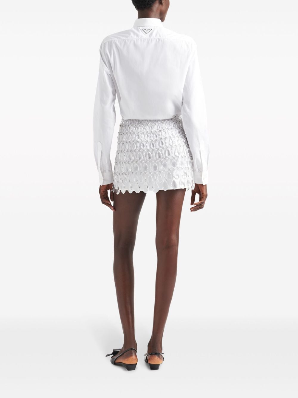 Shop Prada Crystal-embellished Fringed Miniskirt In Silver