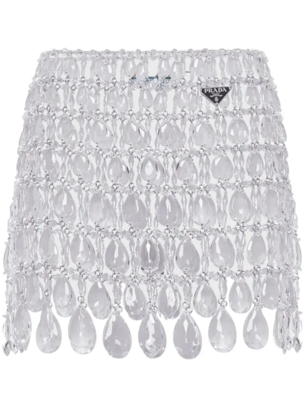 スカート PRADA EMBELLISHED MESH SKIRT Prada rhinestone-embellished Mesh Midi Skirt | Silver