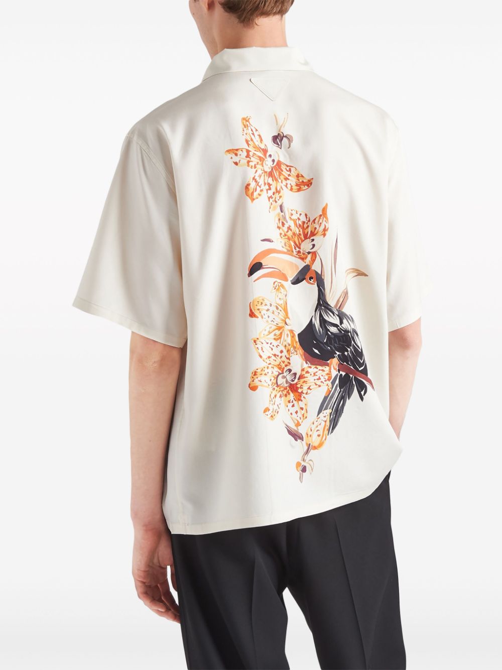 Shop Prada Floral-print Silk Shirt In Neutrals