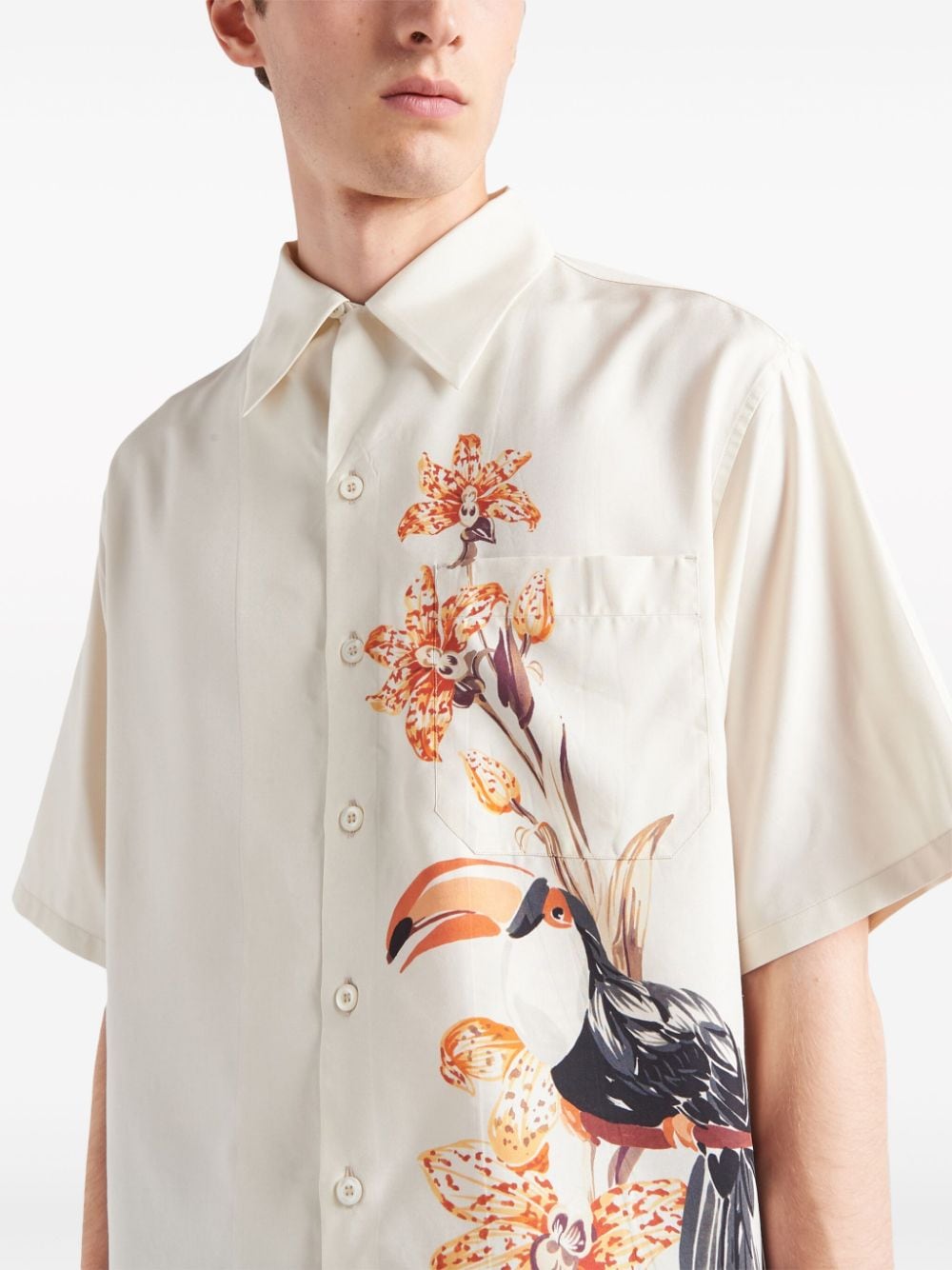 Shop Prada Floral-print Silk Shirt In Neutrals