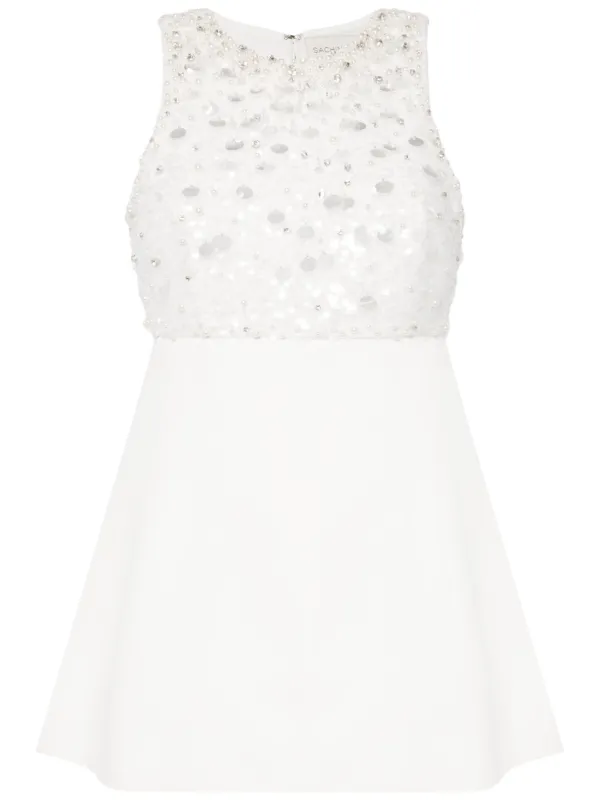knee length dresses for ladies Ivory Pearl Embellished Sleeveless Mini Dress -All Dresses main image 0