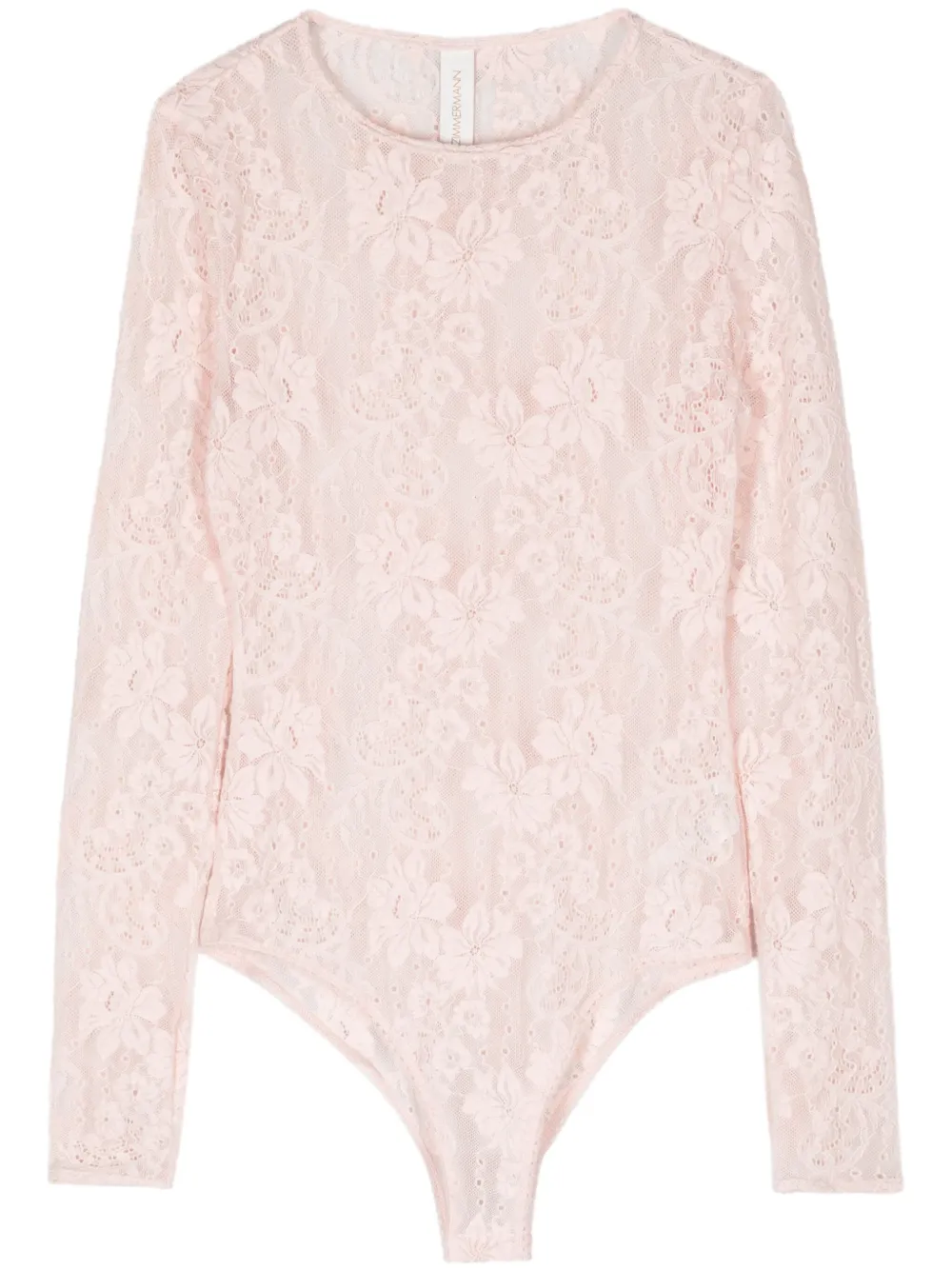 Zimmermann Floral-lace Long-sleeve Body In Pink
