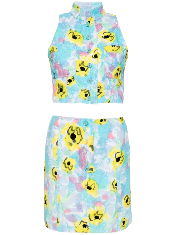 chanelスカート CHANEL Pre-Owned 1997 コットン トップ＆スカート セット | ブルー