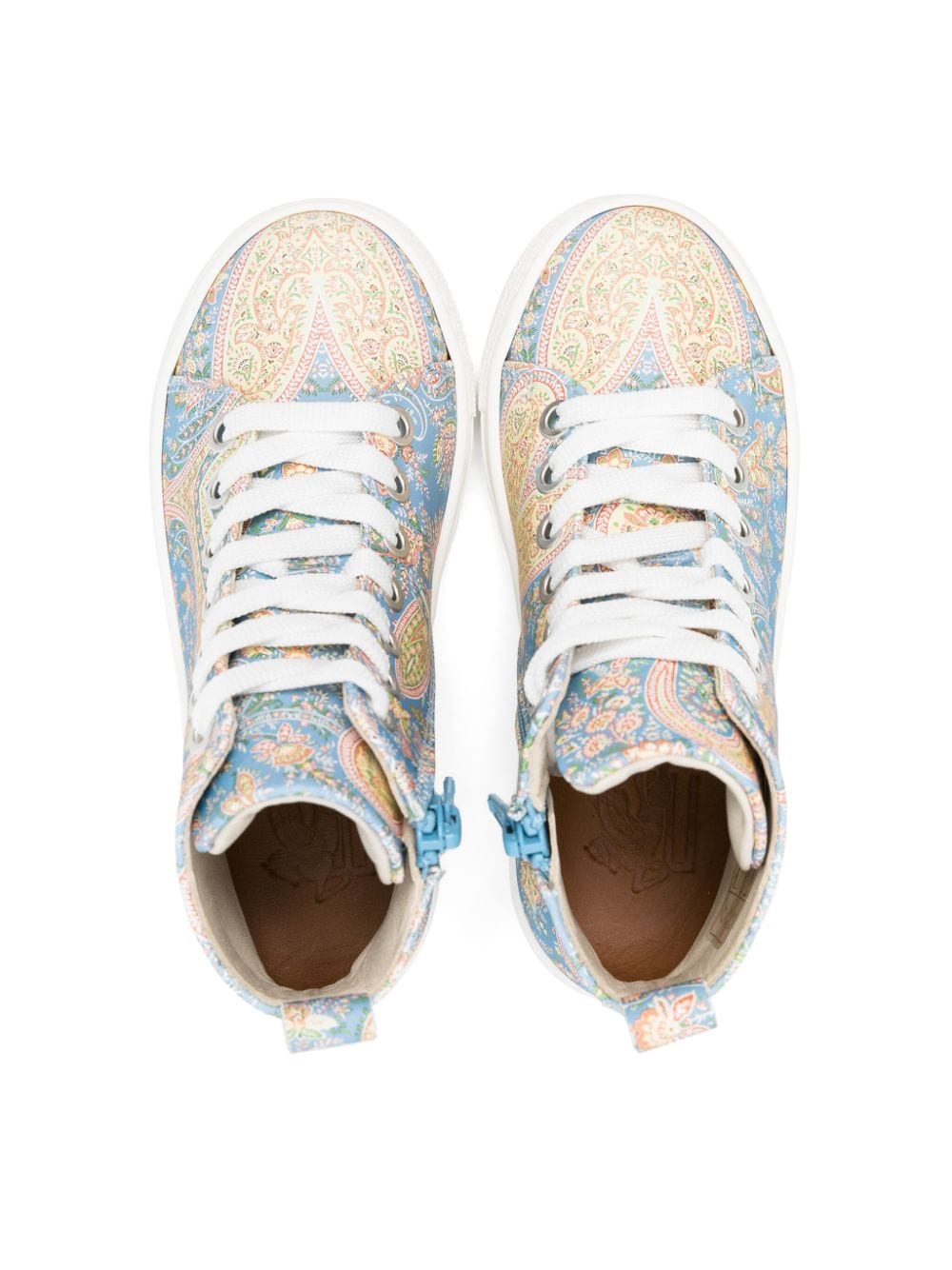 Shop Etro Paisley Leather High-top Sneakers In Blue