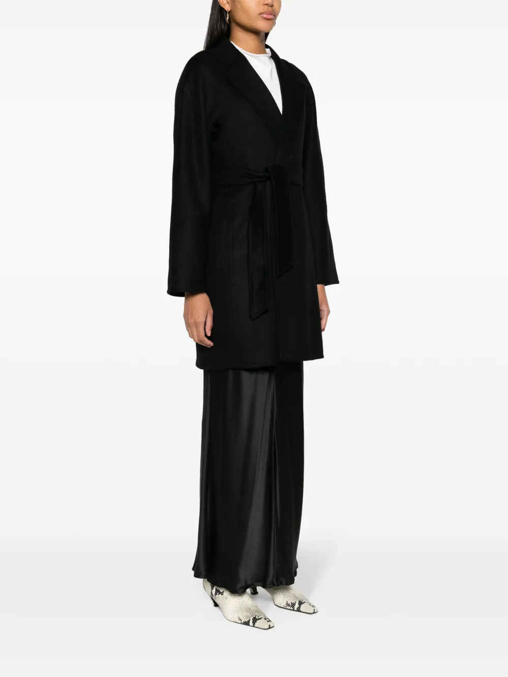 Max Mara Belted Cashmere Midi Coat In Schwarz
