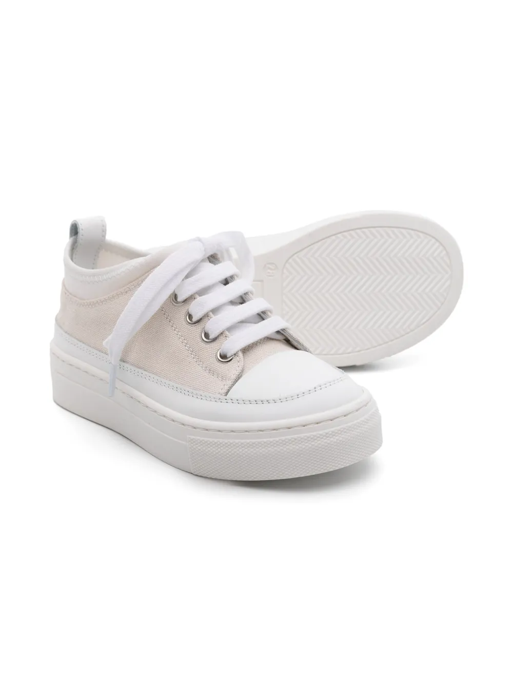 Shop Eleventy Panelled Canvas Sneakers In Neutrals