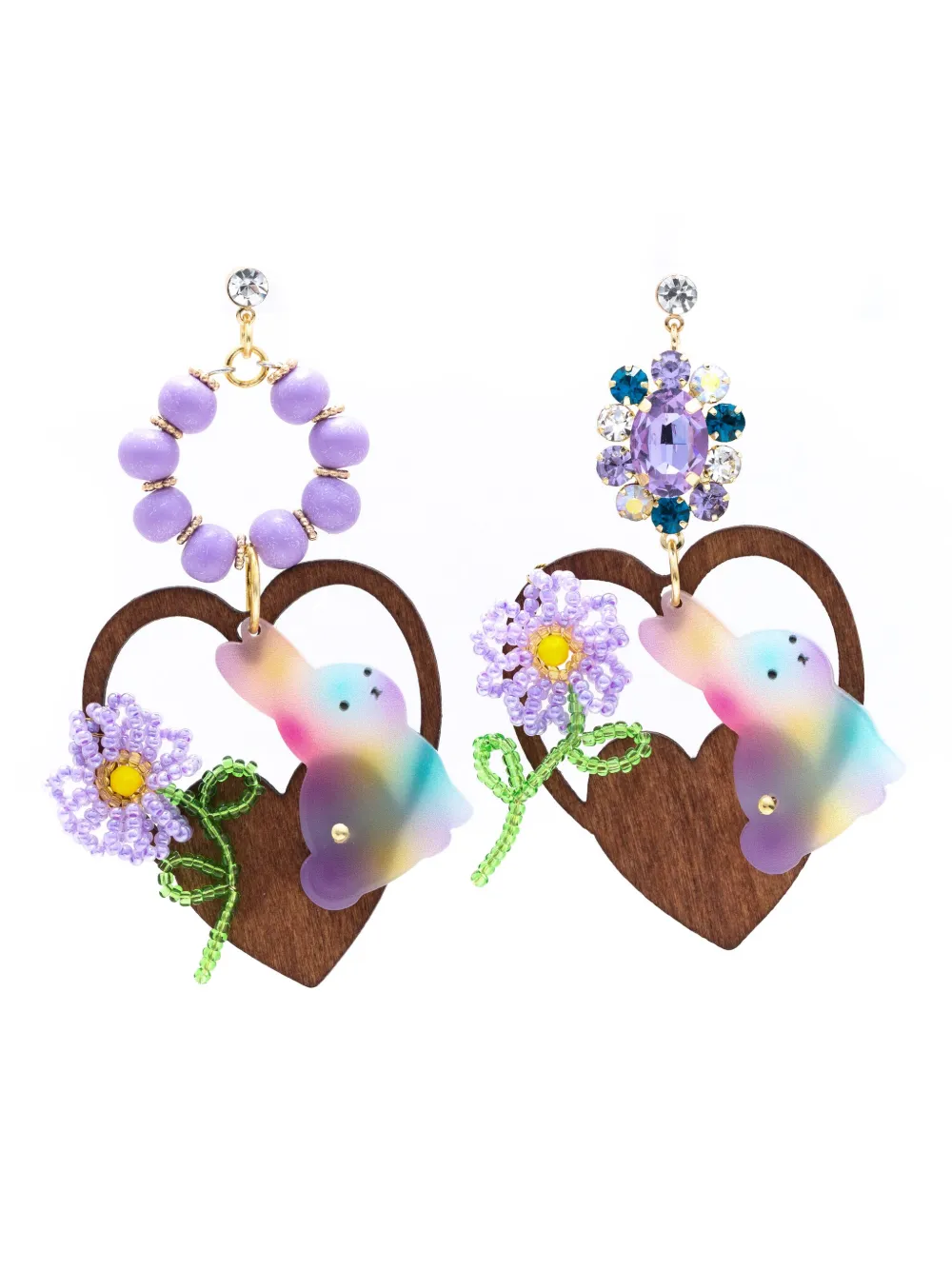 Amir Slama aretes con motivo de corazón | morado | Image 1