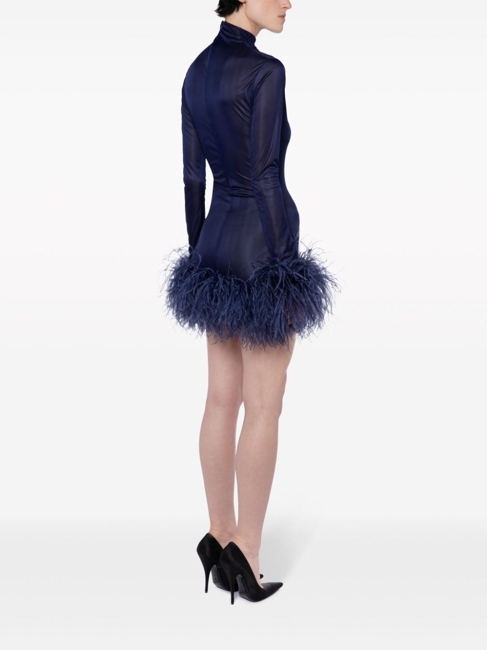 Shop 16arlington Tevra Feather-detailed Mini Dress In Blue