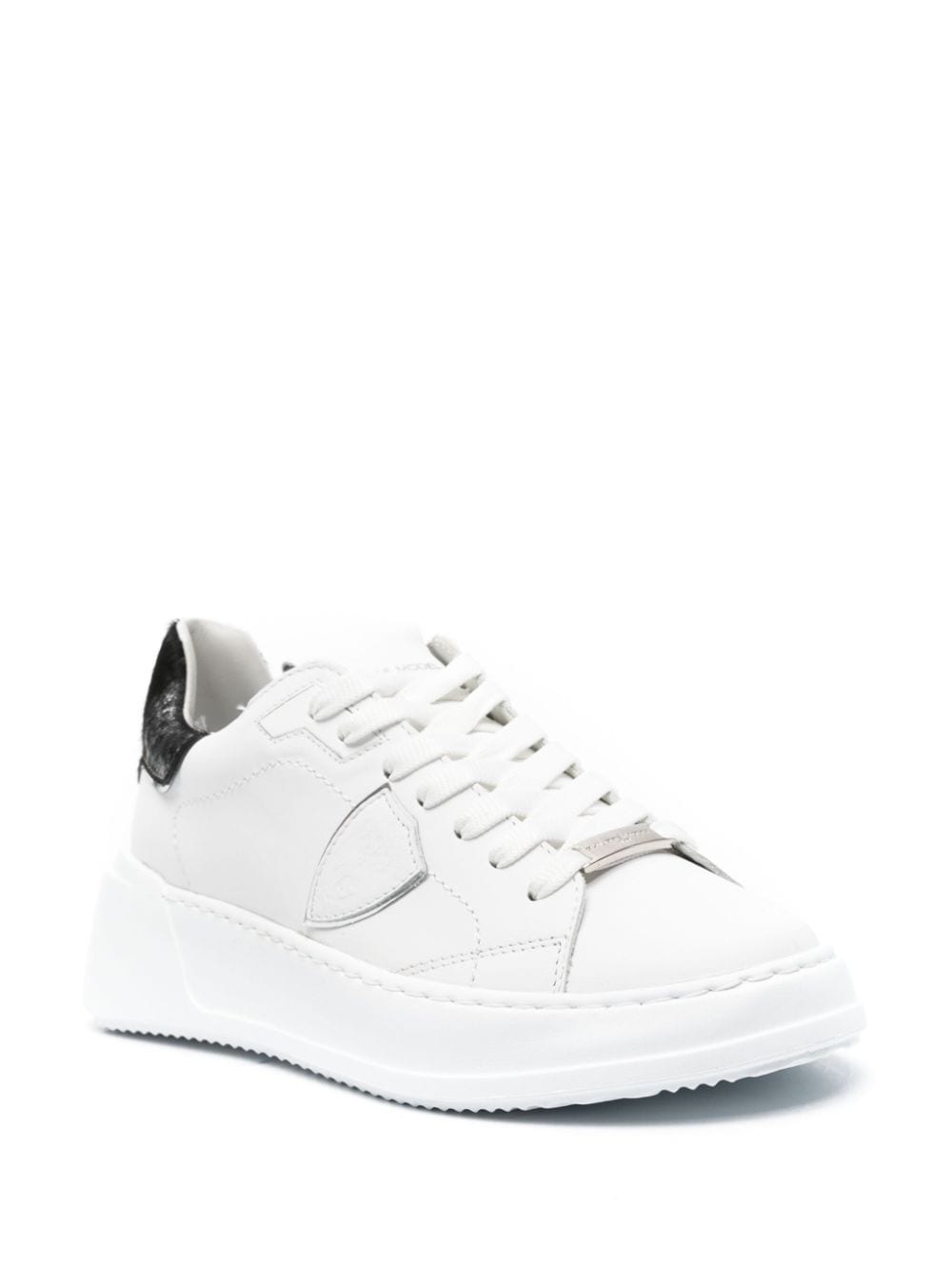 Shop Philippe Model Paris Tres Temple Leather Sneakers In Weiss