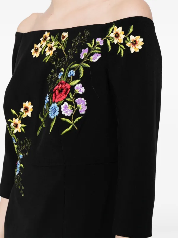 Sachin Babi Fatima floral embroidered Midi Dress Black FARFETCH AE