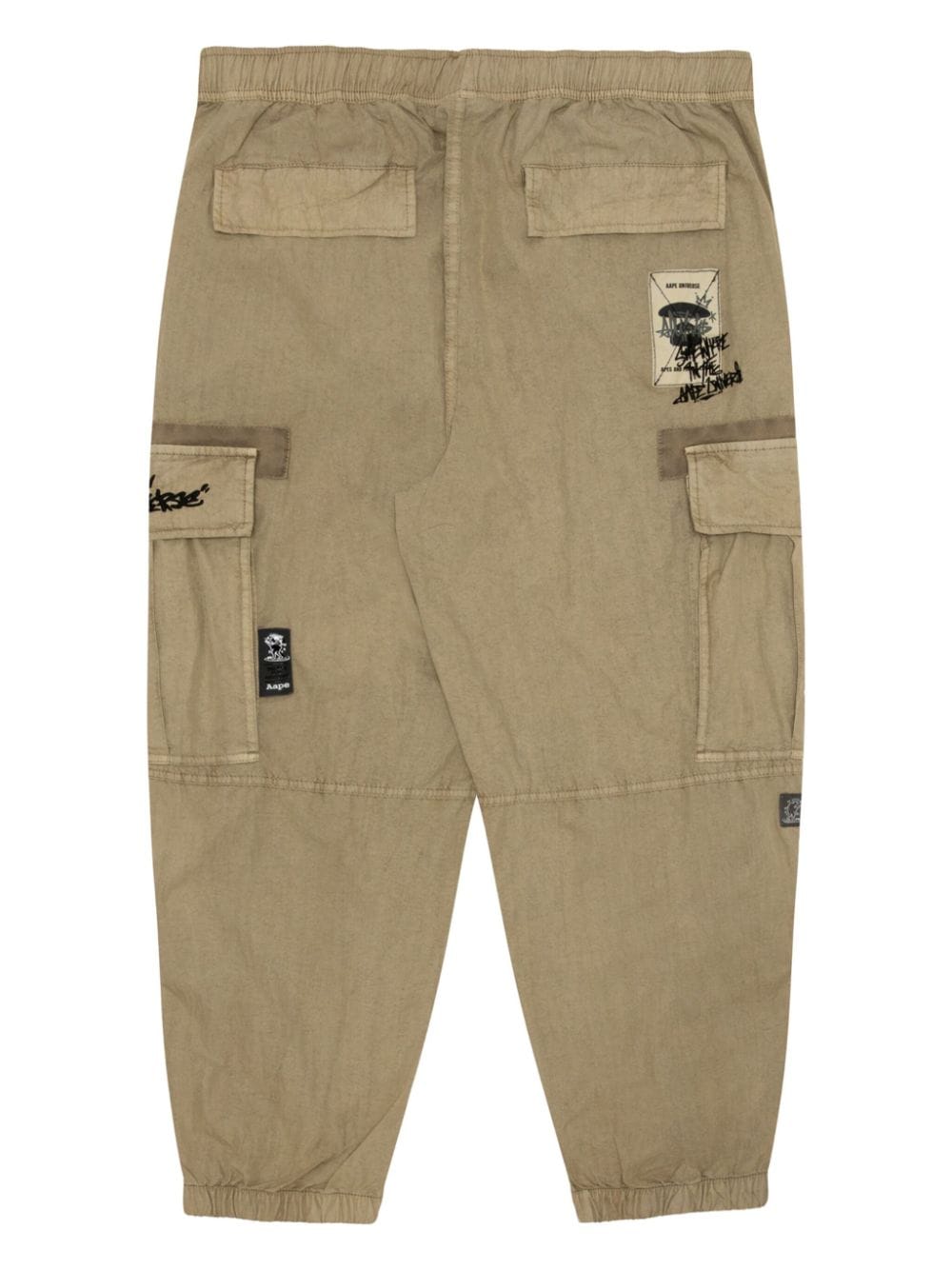Shop Aape By A Bathing Ape Logo-appliqué Tapered Cargo Trousers In Neutrals