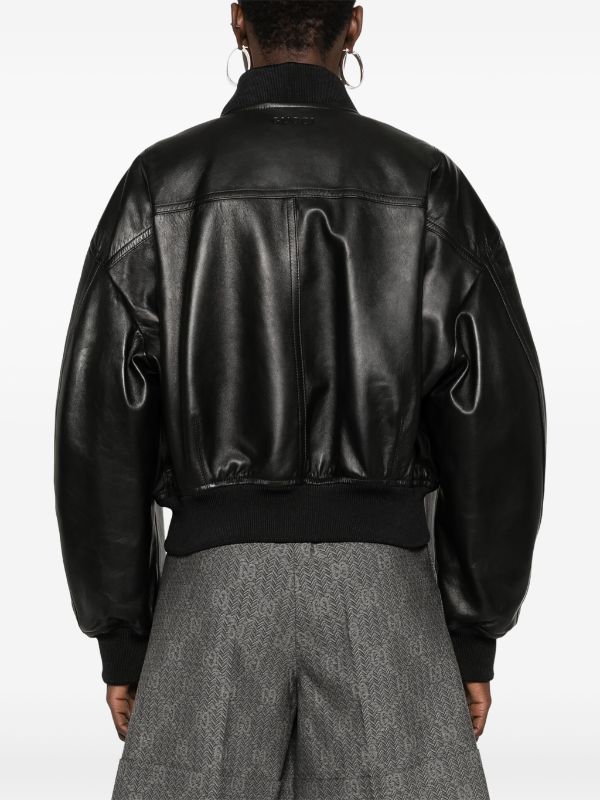 Gucci Cropped Leather Bomber Jacket - Farfetch