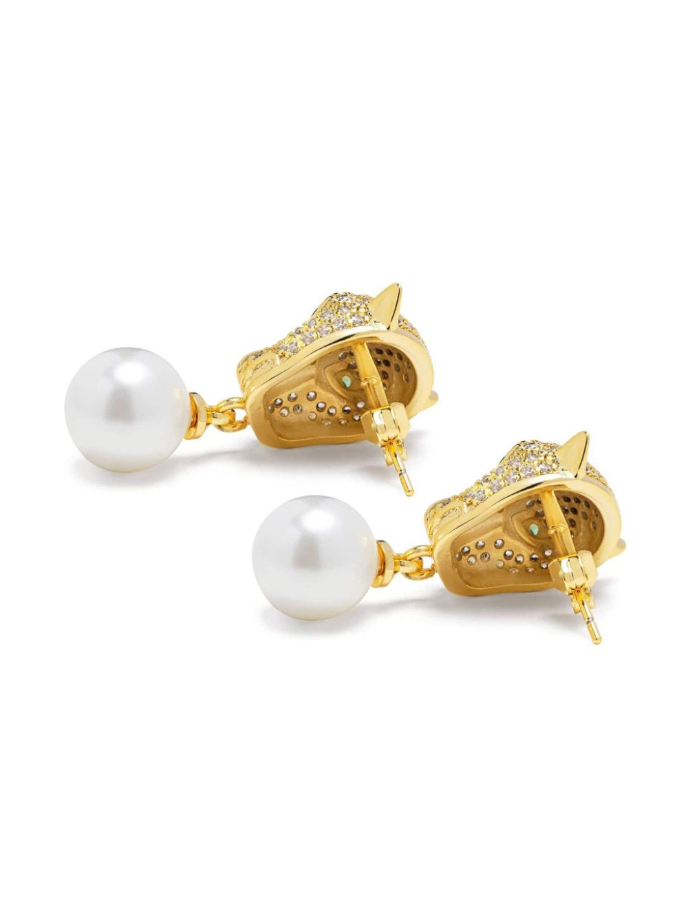 Nialaya Jewelry gold plated Panther pearl drop earrings