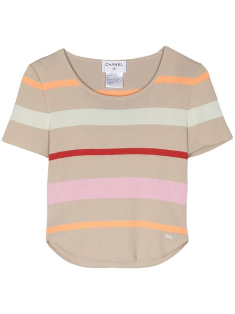 CHANEL 2000 logo-plaque striped T-shirt Women