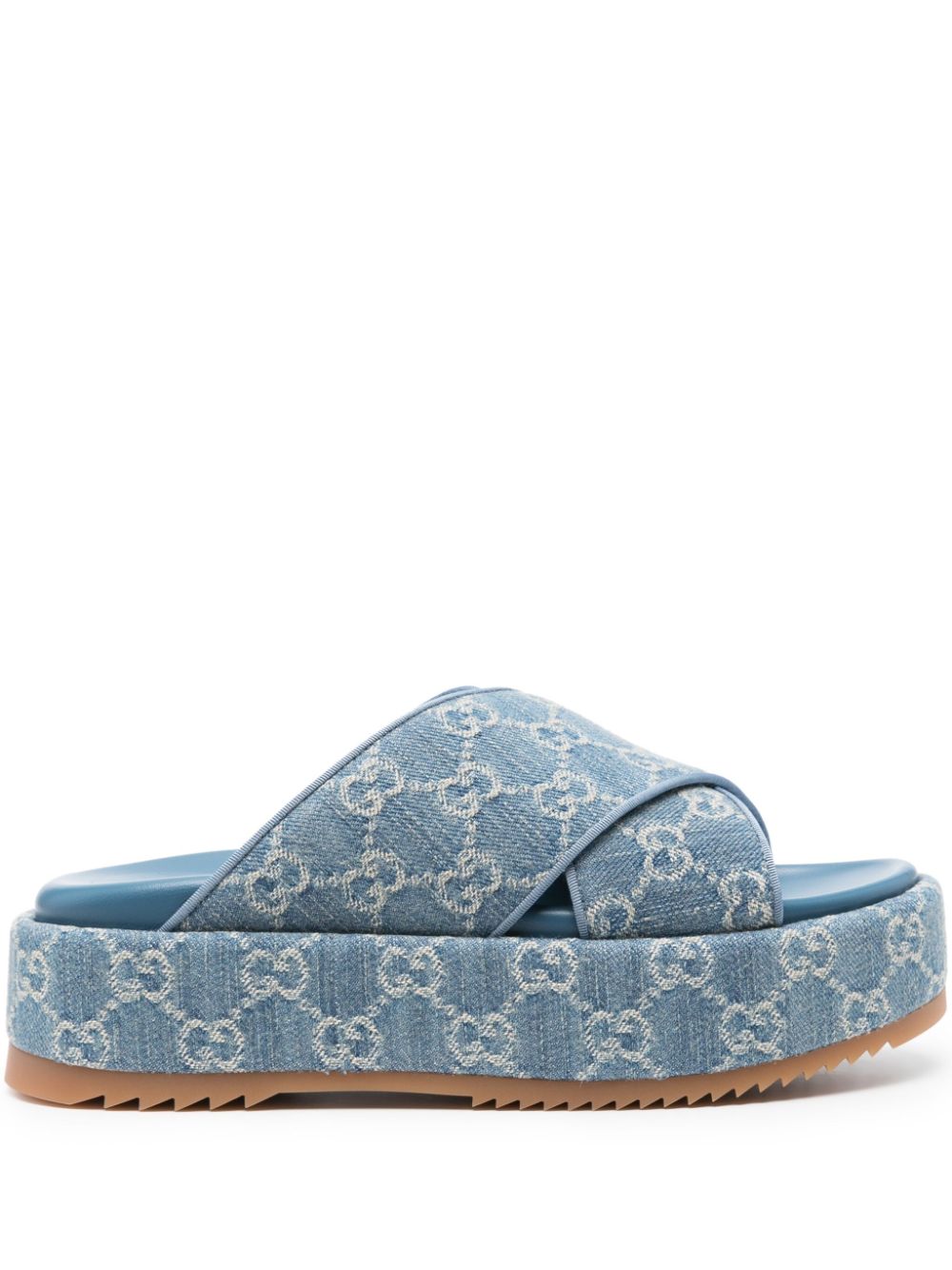 Gucci Demim-sandalen Mit Gg-motiv In Blau