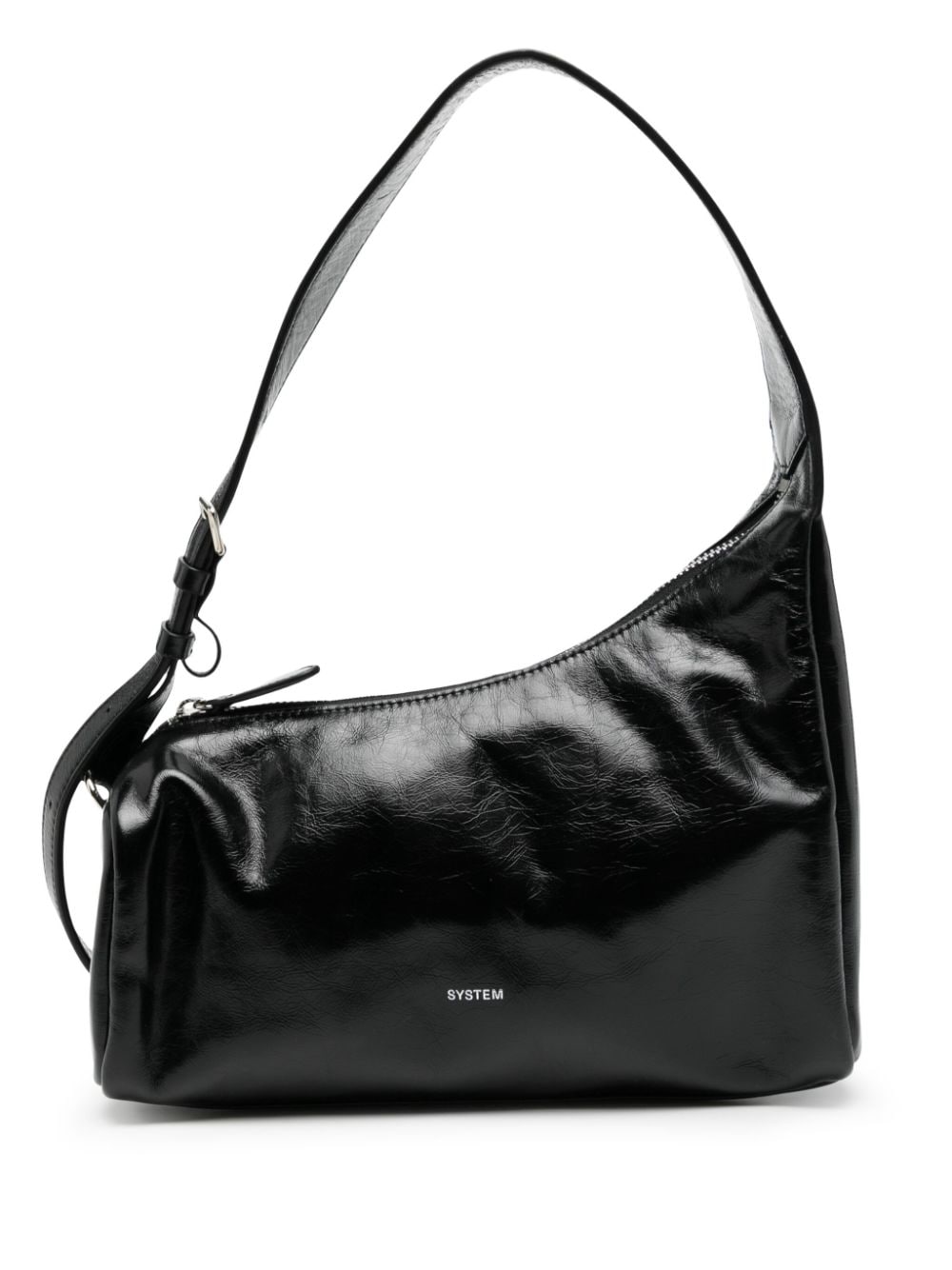 System Asymmetrical Leather Shoulder Bag In Black