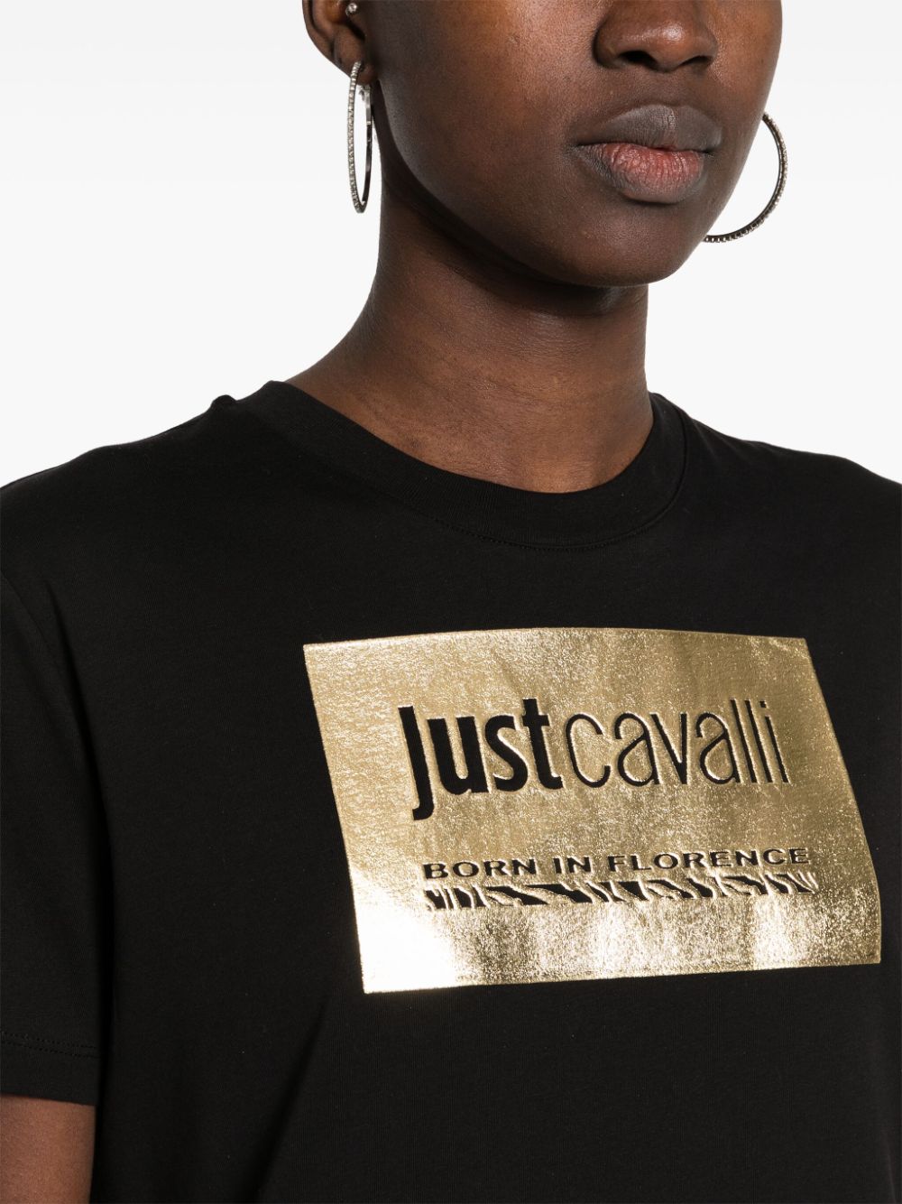 Shop Just Cavalli Metallic-logo Cotton T-shirt In Black