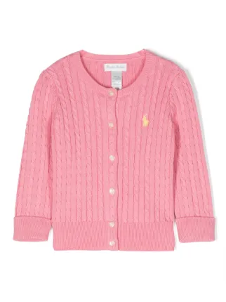 POLO RALPH LAUREN KIDS cable-knit Cotton Cardigan | Pink | FARFETCH
