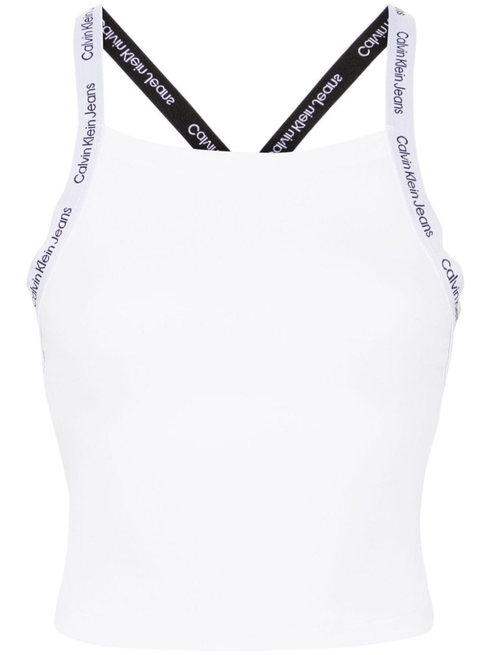 Calvin Klein Logo-tape Cropped Tank Top In White