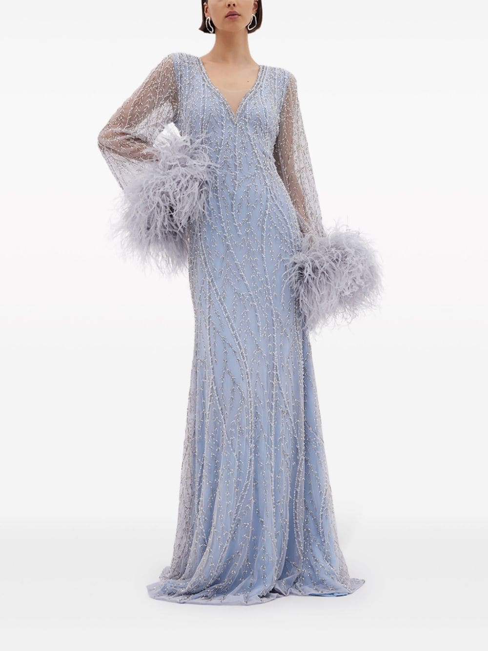 Shop Rachel Gilbert Nowa Feather-detail Gown In Blue