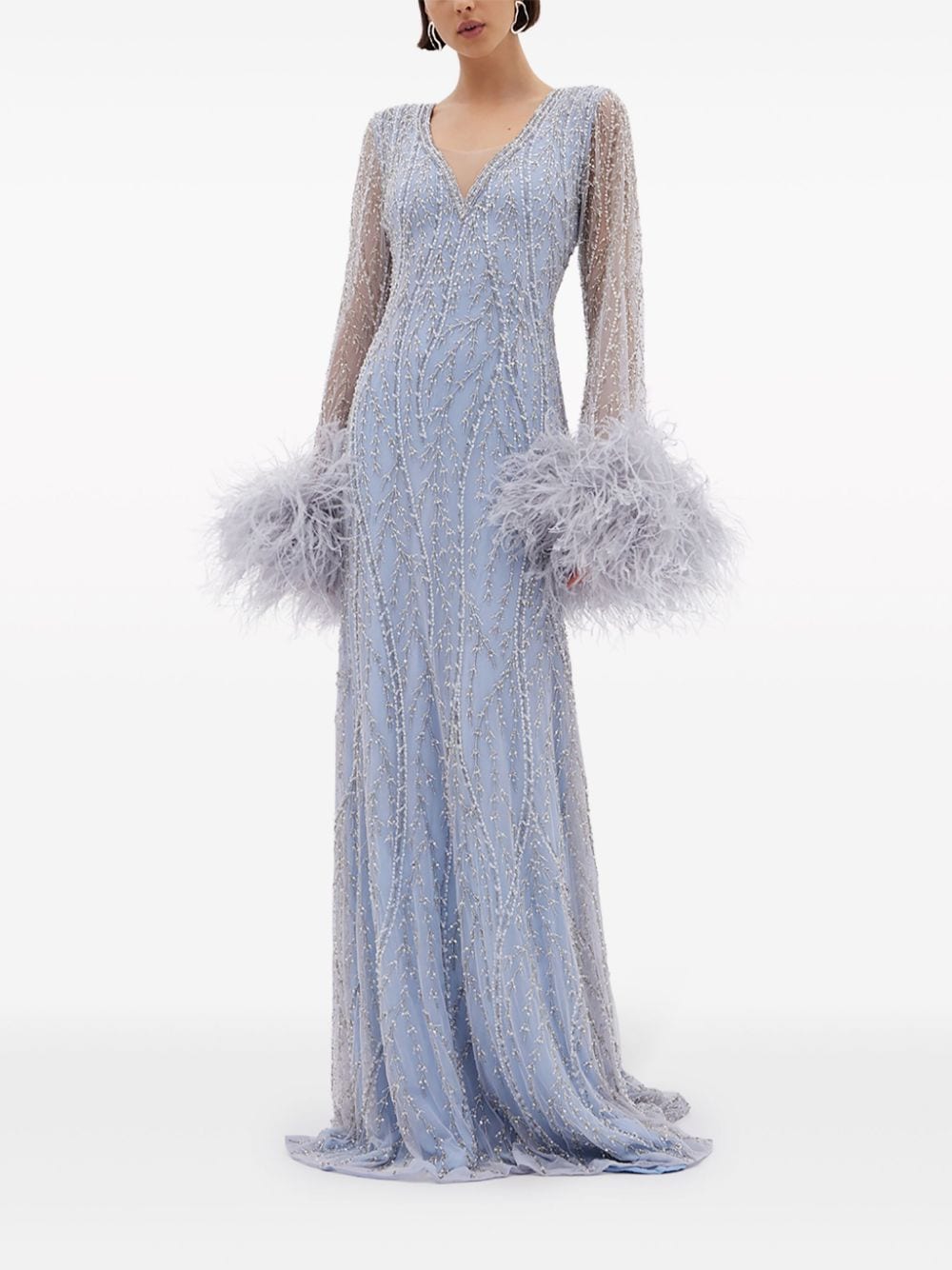 Shop Rachel Gilbert Nowa Feather-detail Gown In Blue