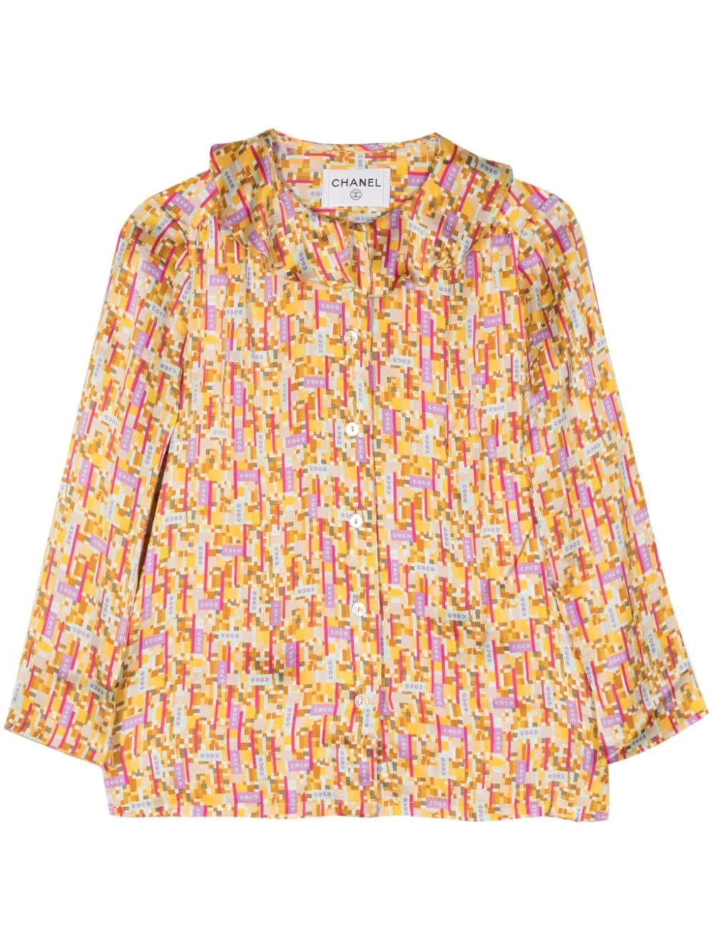 Pre-owned Chanel 2000s Coco-print Silk Shirt In Yellow