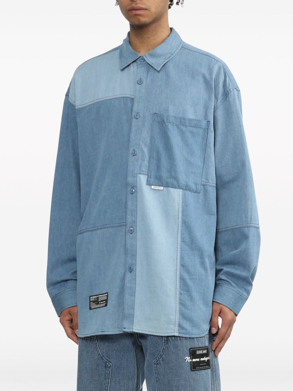 Shop Izzue Patchwork Cotton Shirt In Blue