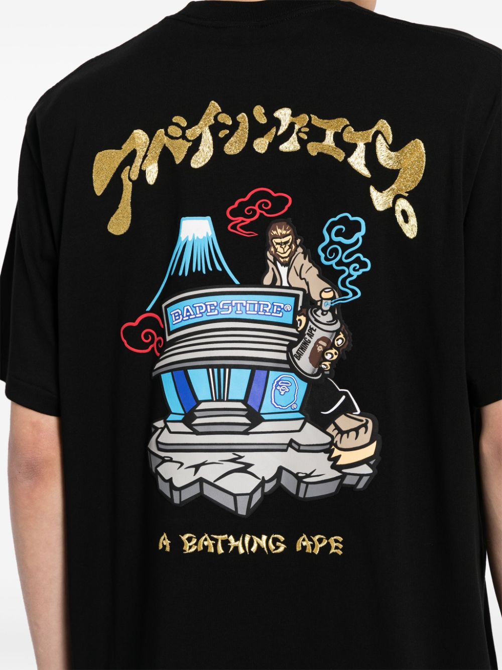 Shop A Bathing Ape Graphic-print Cotton T-shirt In Schwarz