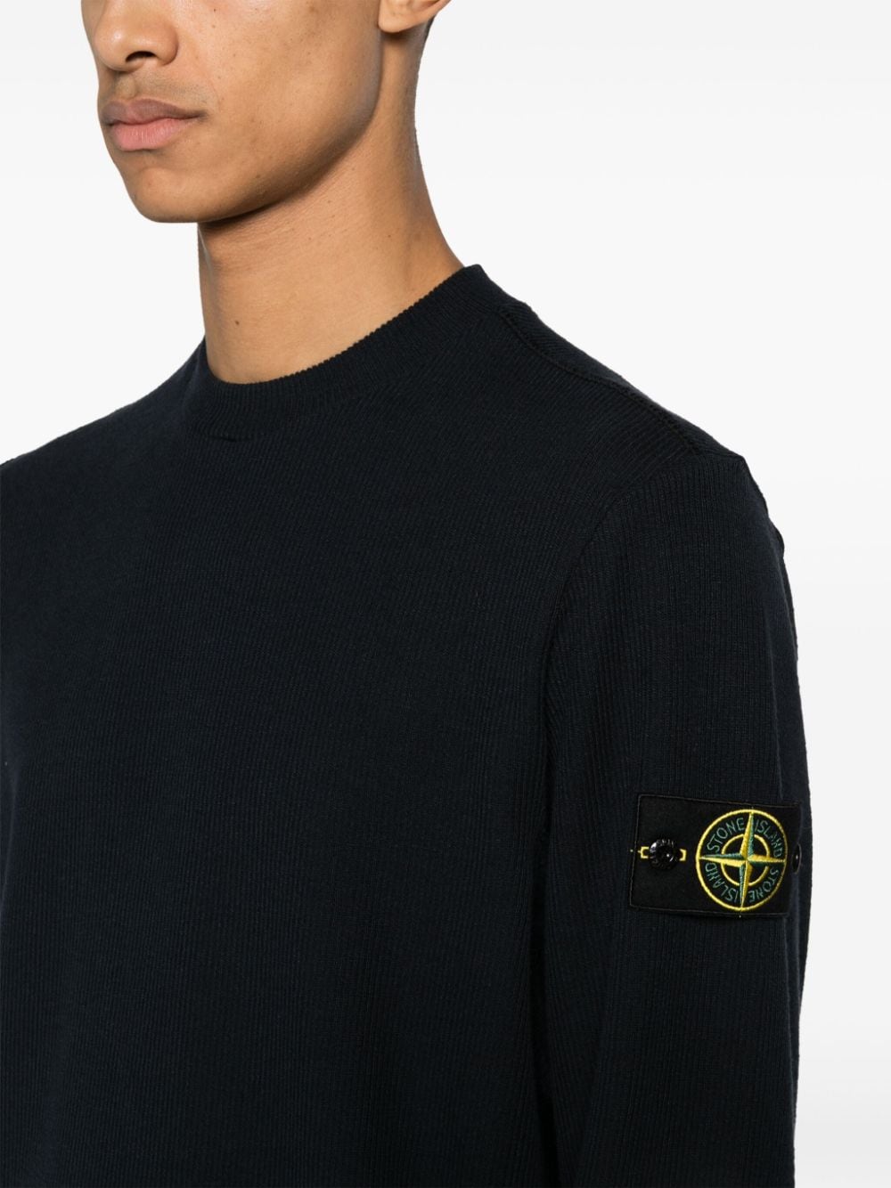 Shop Stone Island Compass-bage Ribbed Jumper In Blue