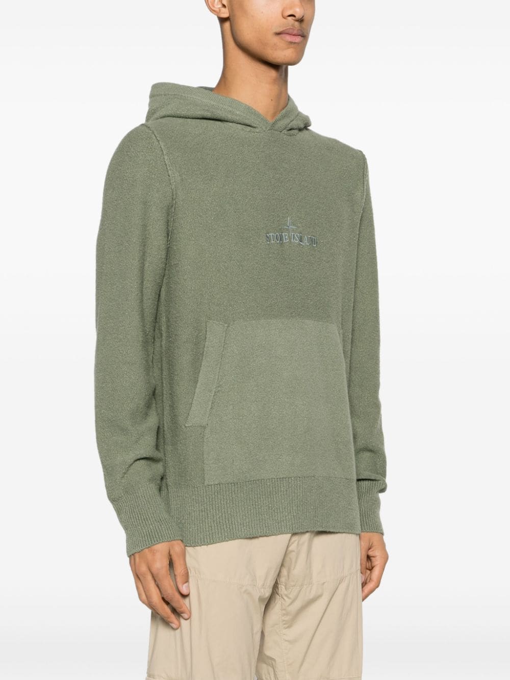 Shop Stone Island Logo-embroidered Knitted Hoodie In Green