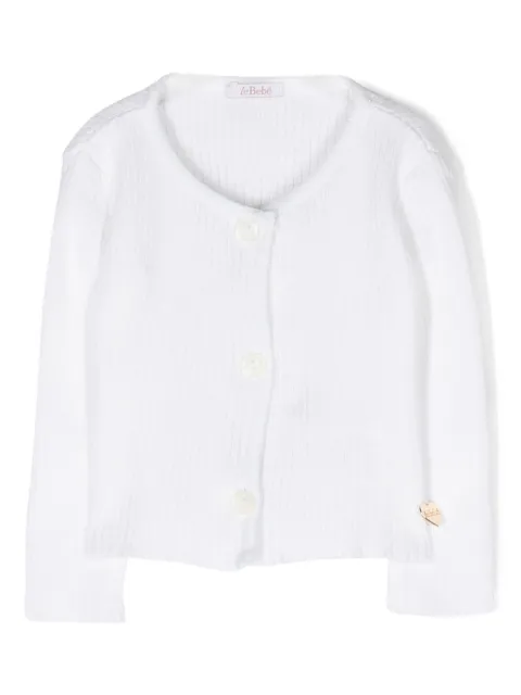 Le Bebé Enfant Cardigan de tricô canelado com placa de logo
