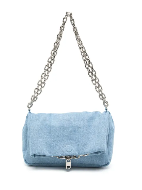 System padded denim shoulder bag