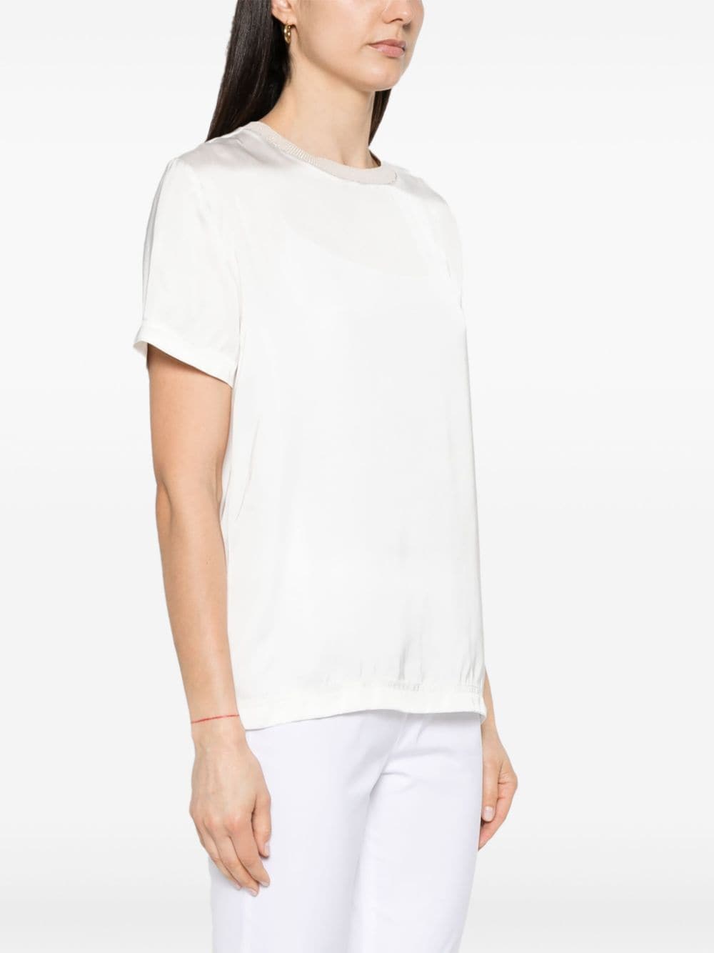Shop Fabiana Filippi Contrasting-neck Satin Blouse In White
