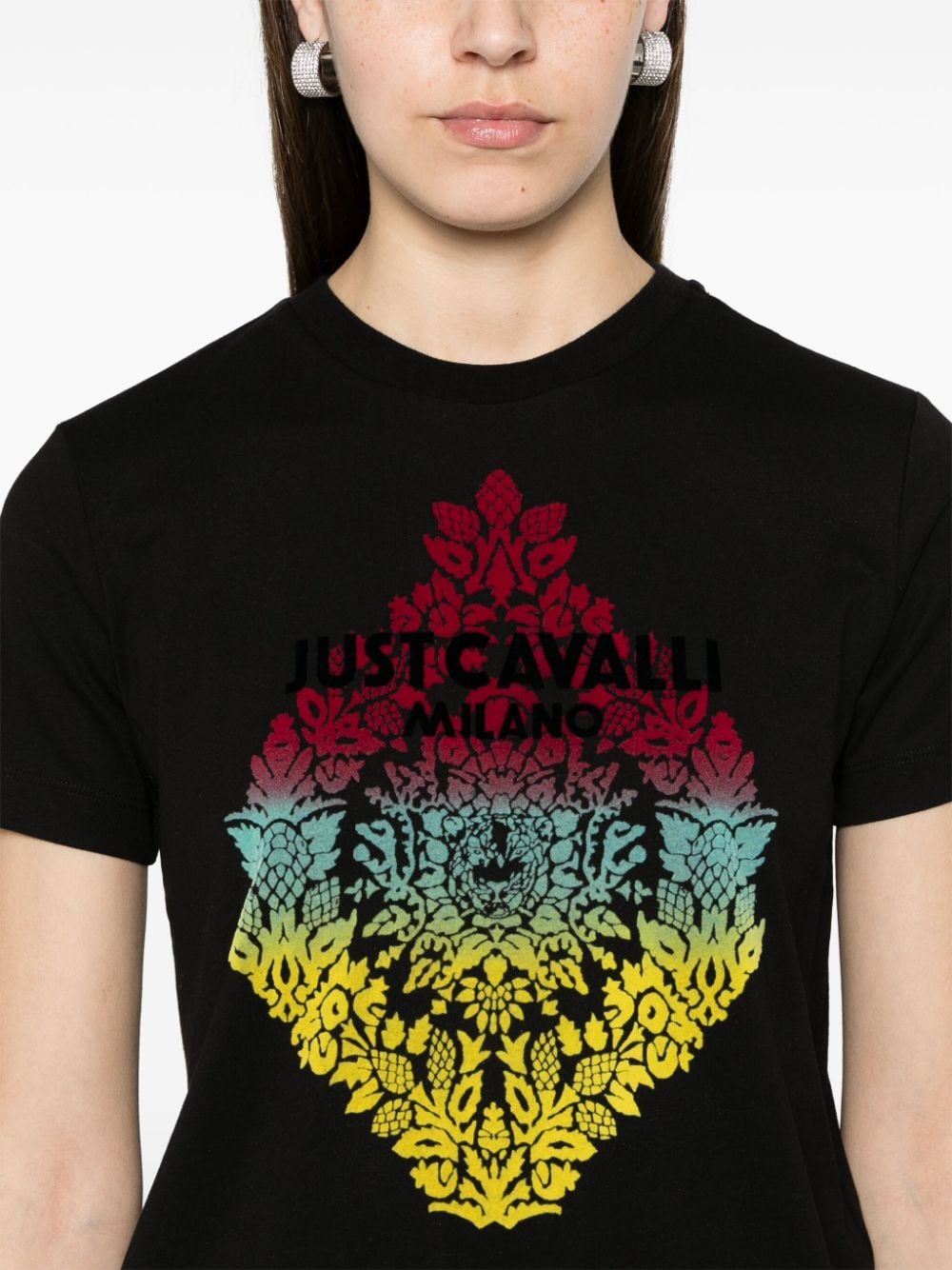 Shop Just Cavalli Logo-flocked Cotton T-shirt In Black