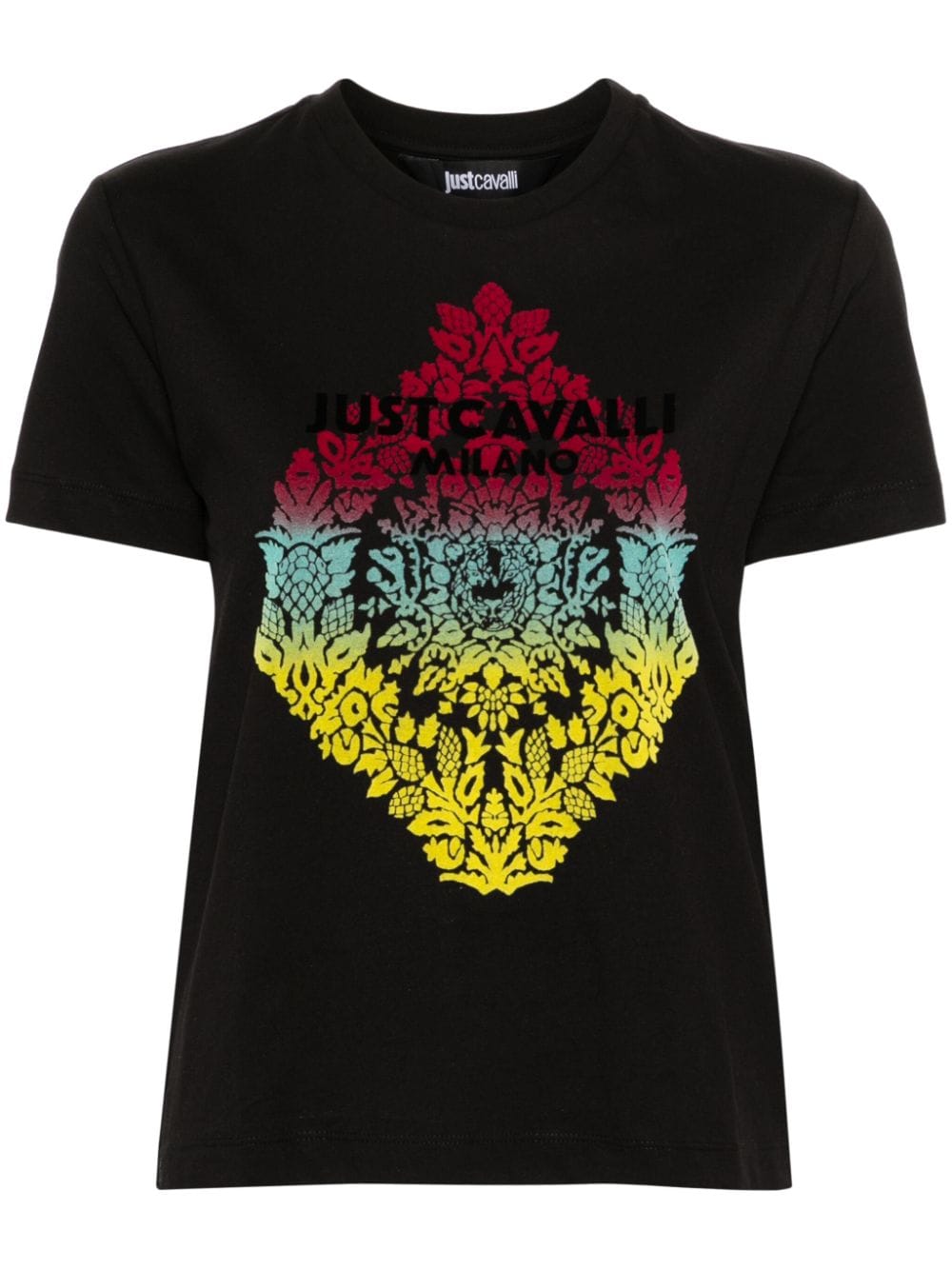 Just Cavalli Logo-flocked Cotton T-shirt In Black